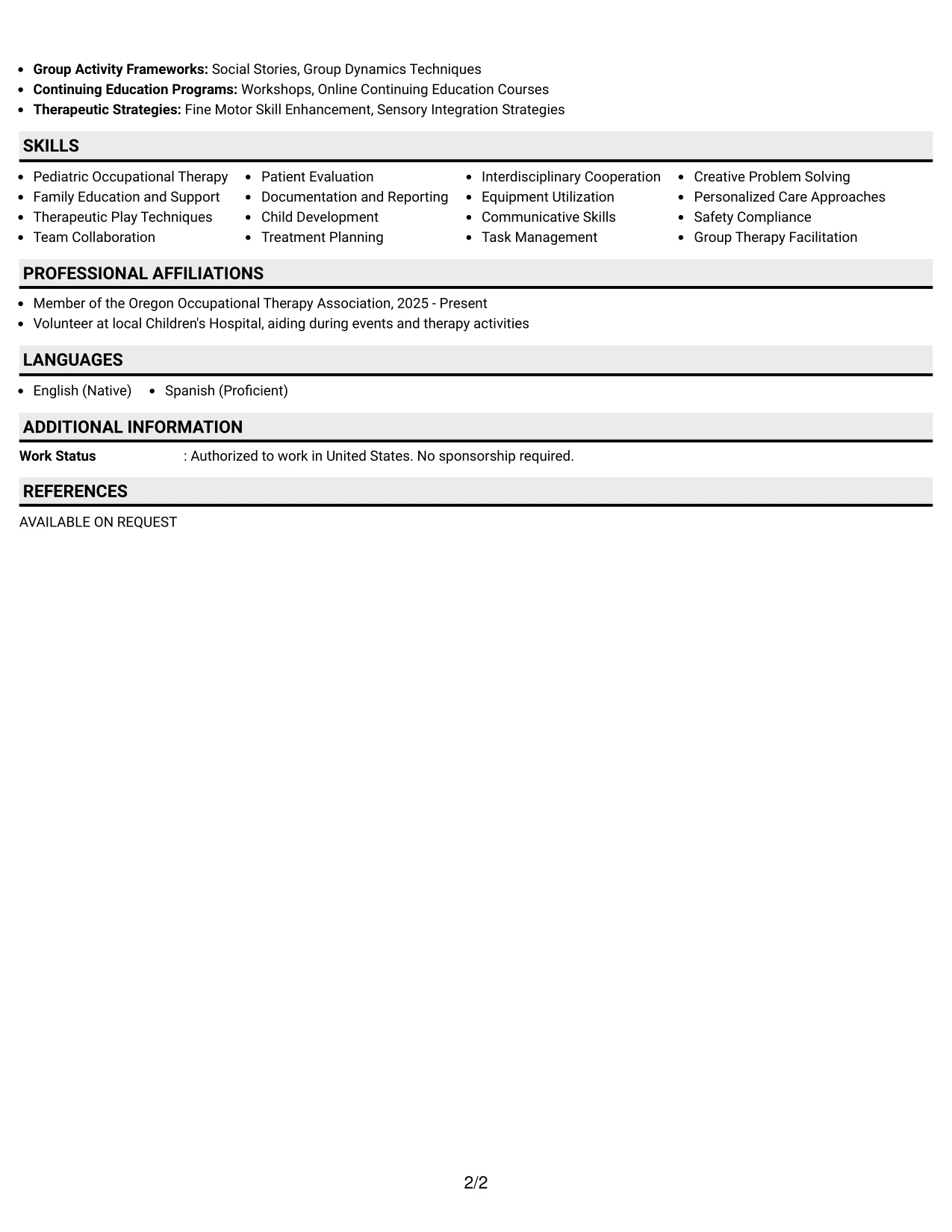 Resume Example Page 2