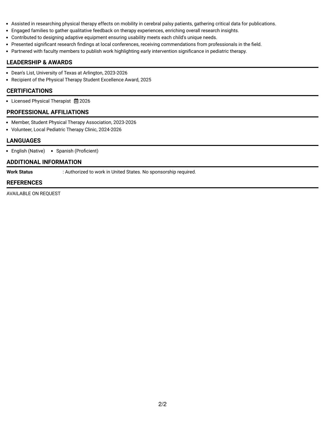 Resume Example Page 2