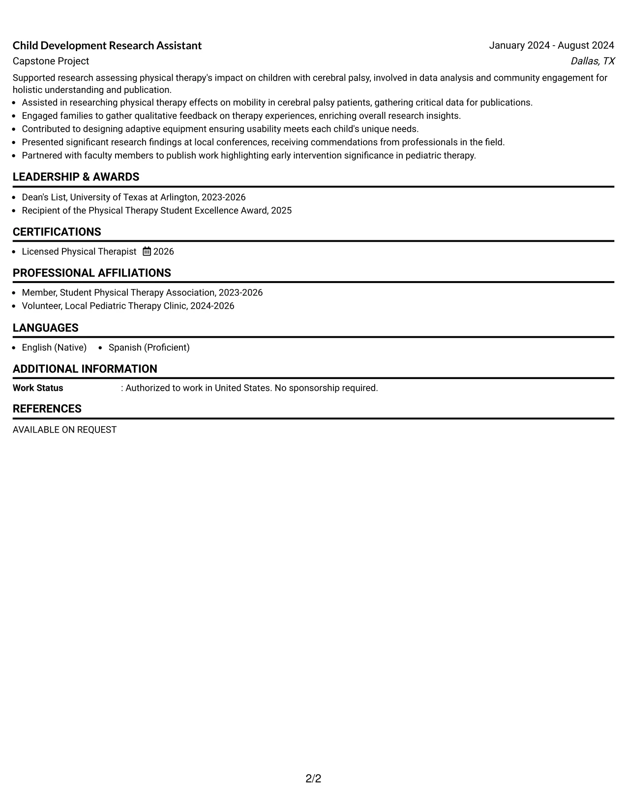 Resume Example Page 2