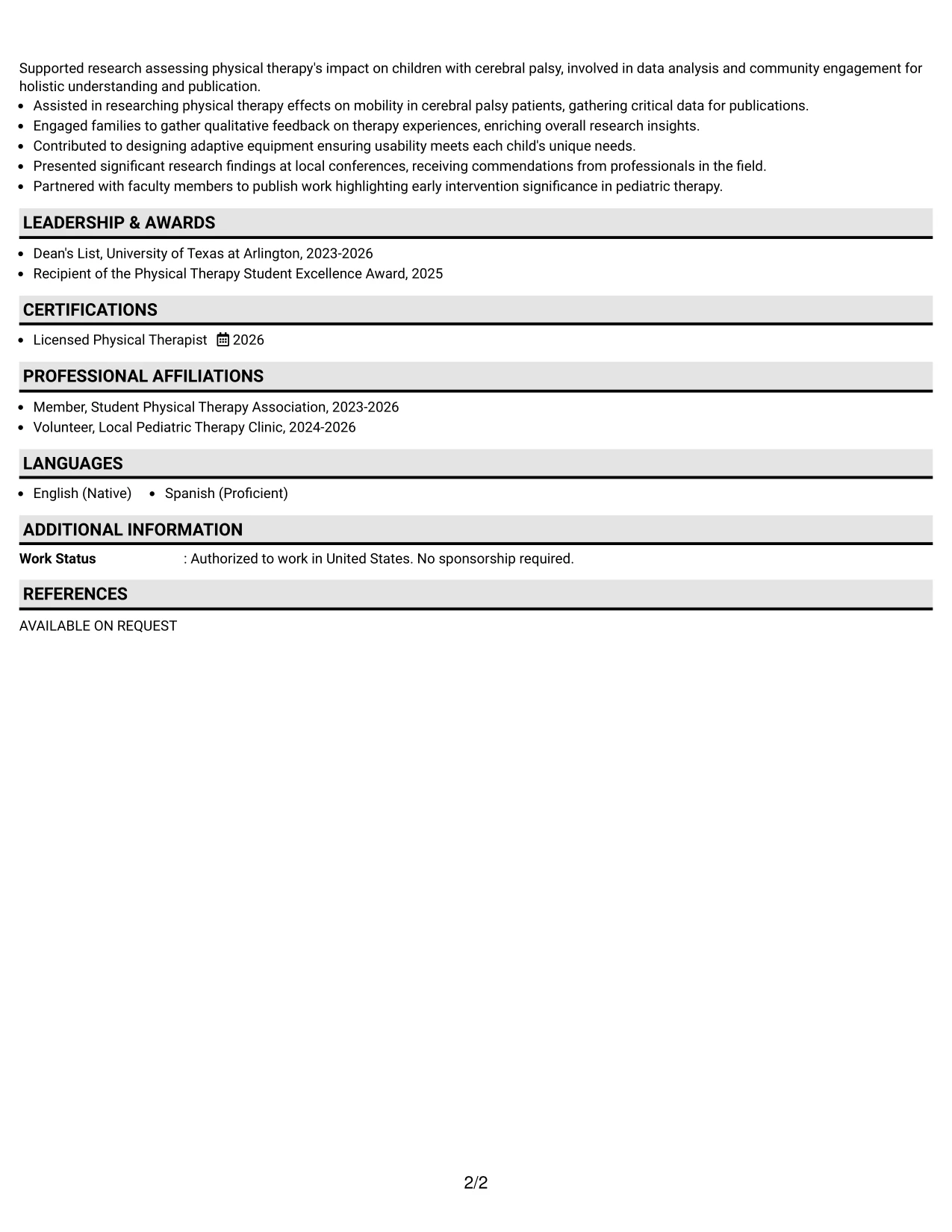 Resume Example Page 2