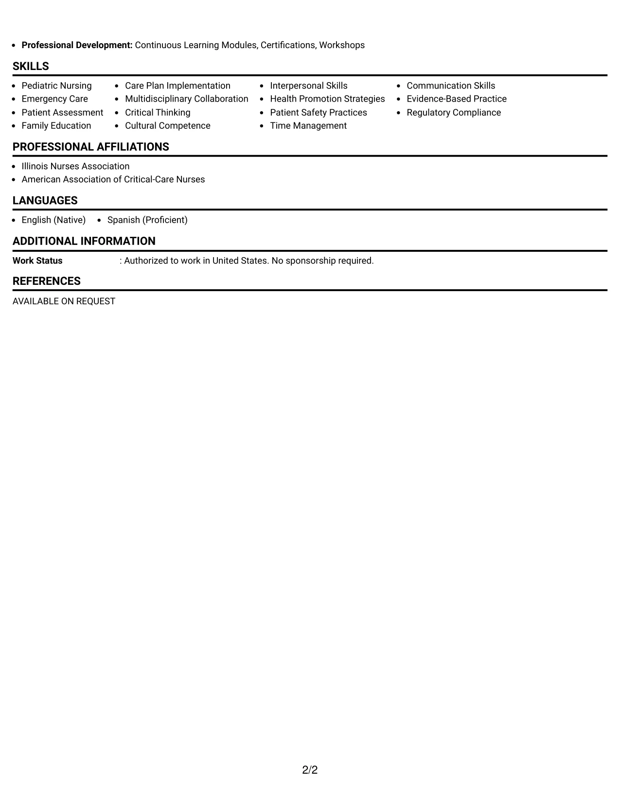 Resume Example Page 2
