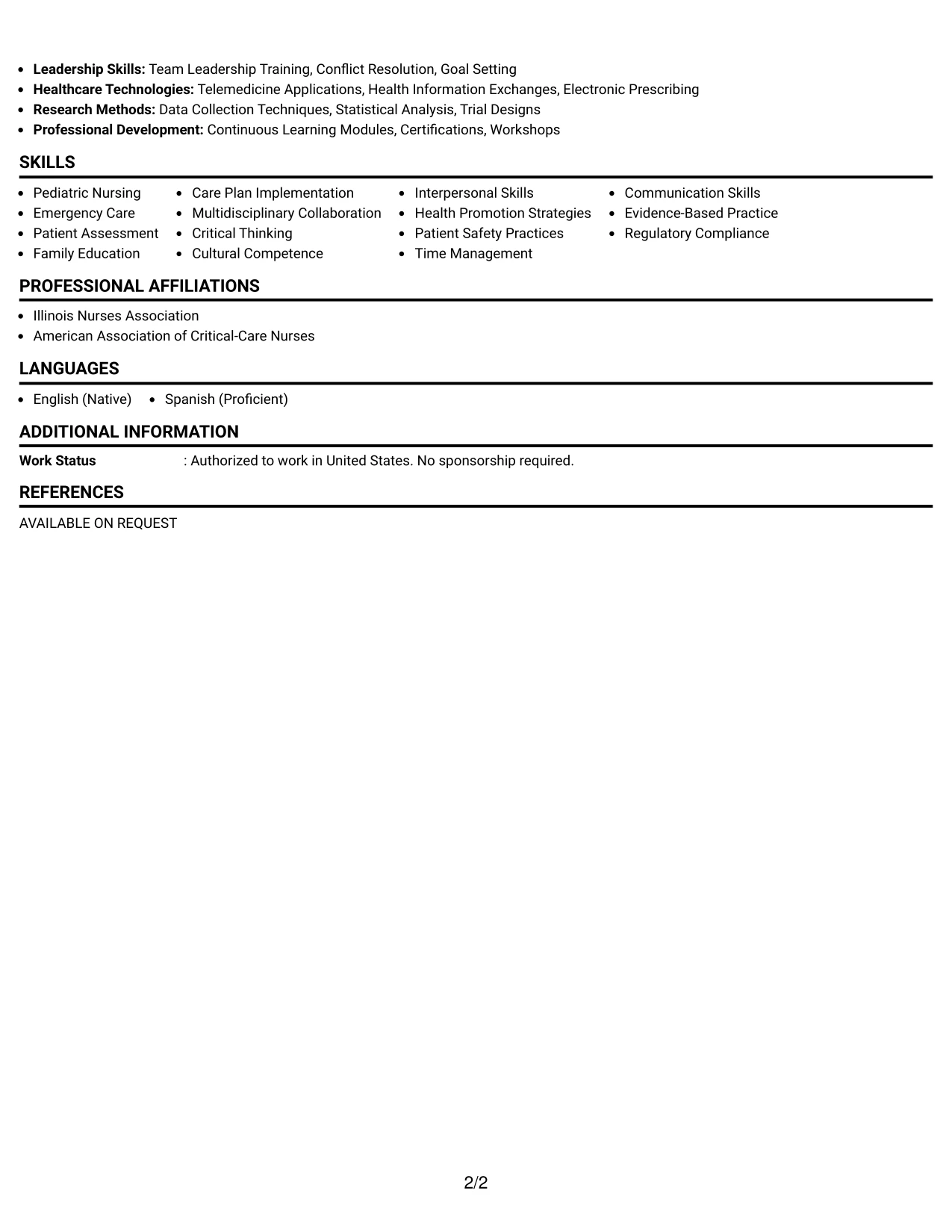 Resume Example Page 2