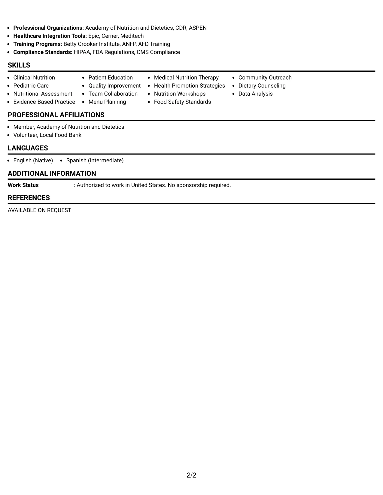 Resume Example Page 2