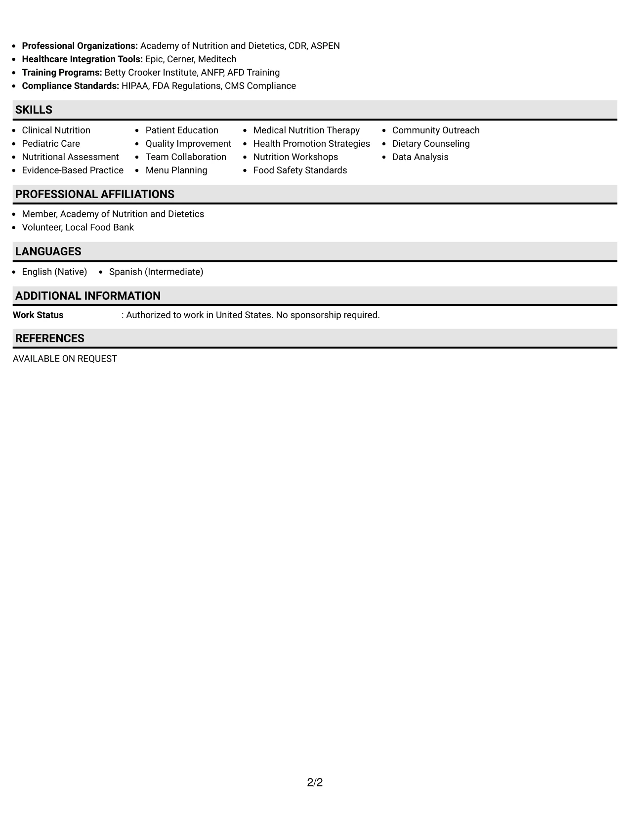 Resume Example Page 2