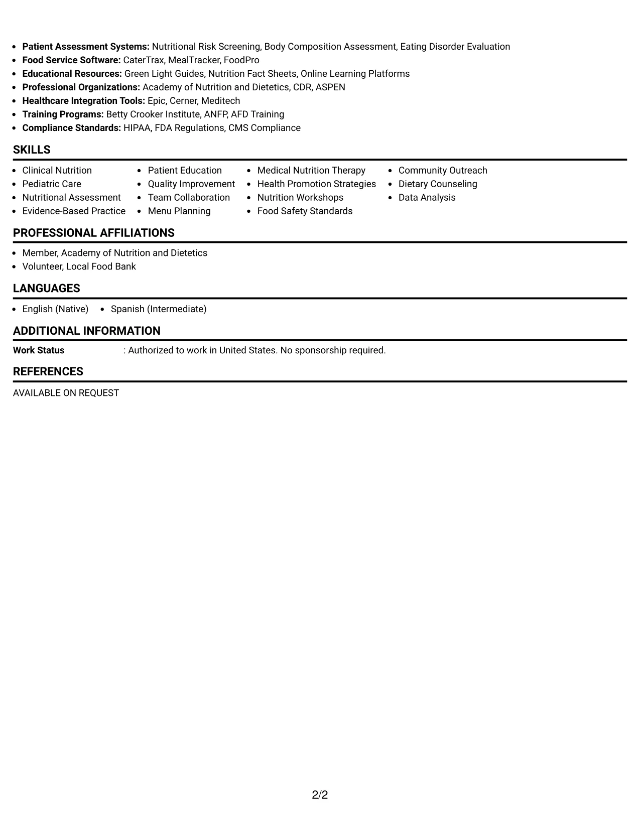 Resume Example Page 2