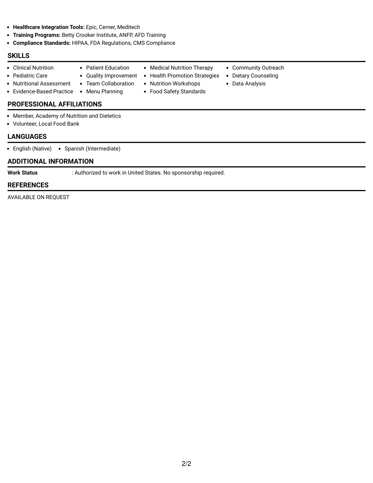 Resume Example Page 2