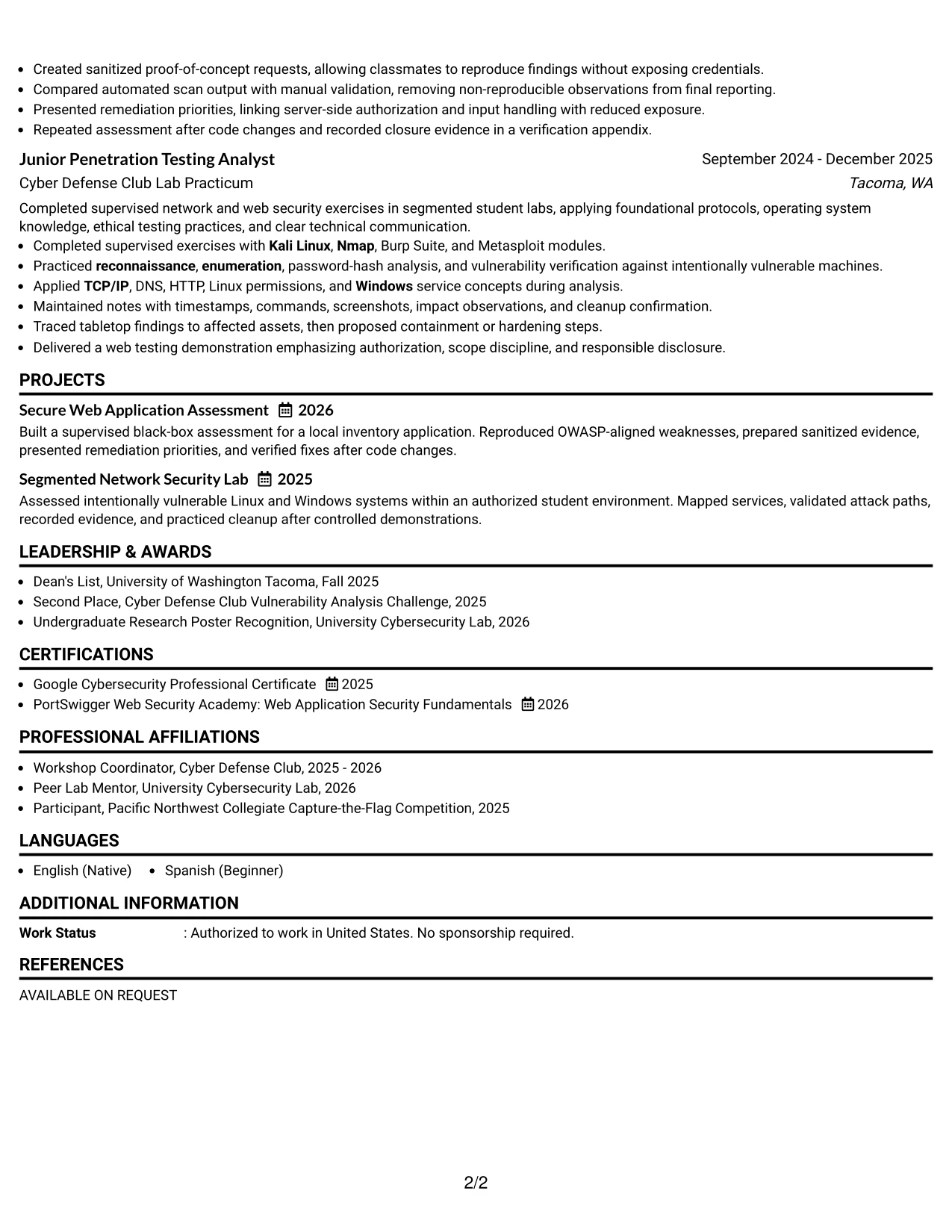 Resume Example Page 2