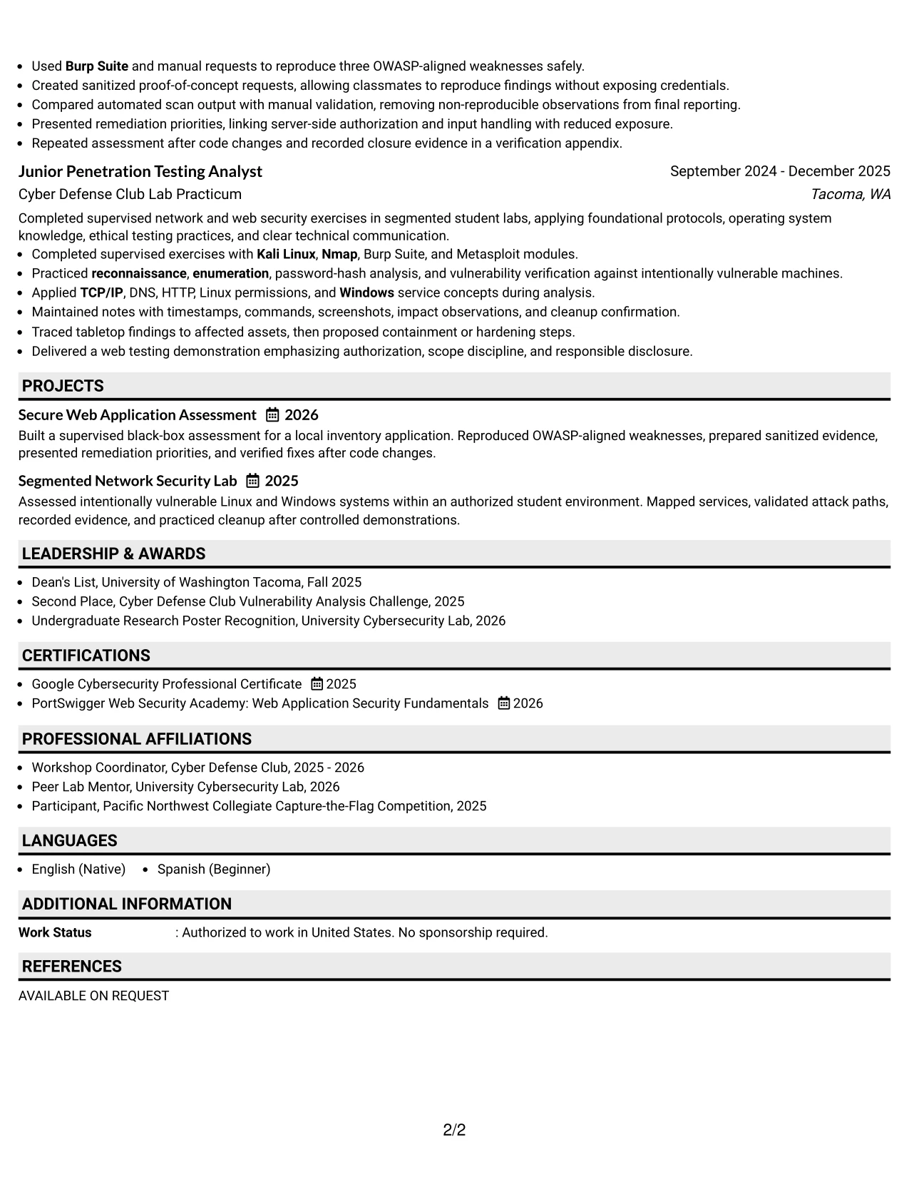 Resume Example Page 2