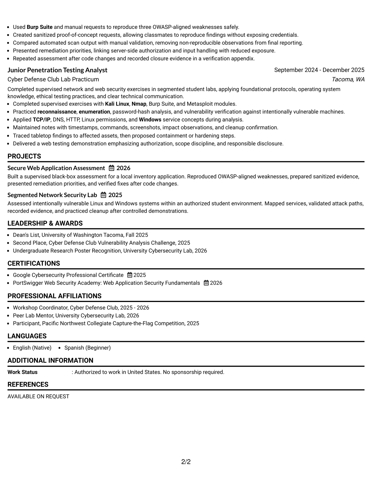 Resume Example Page 2