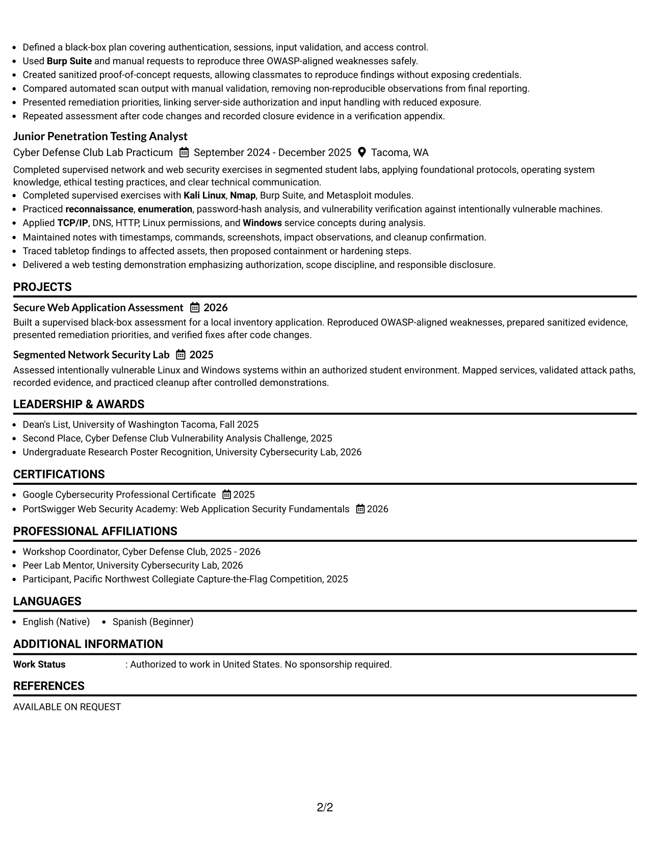 Resume Example Page 2