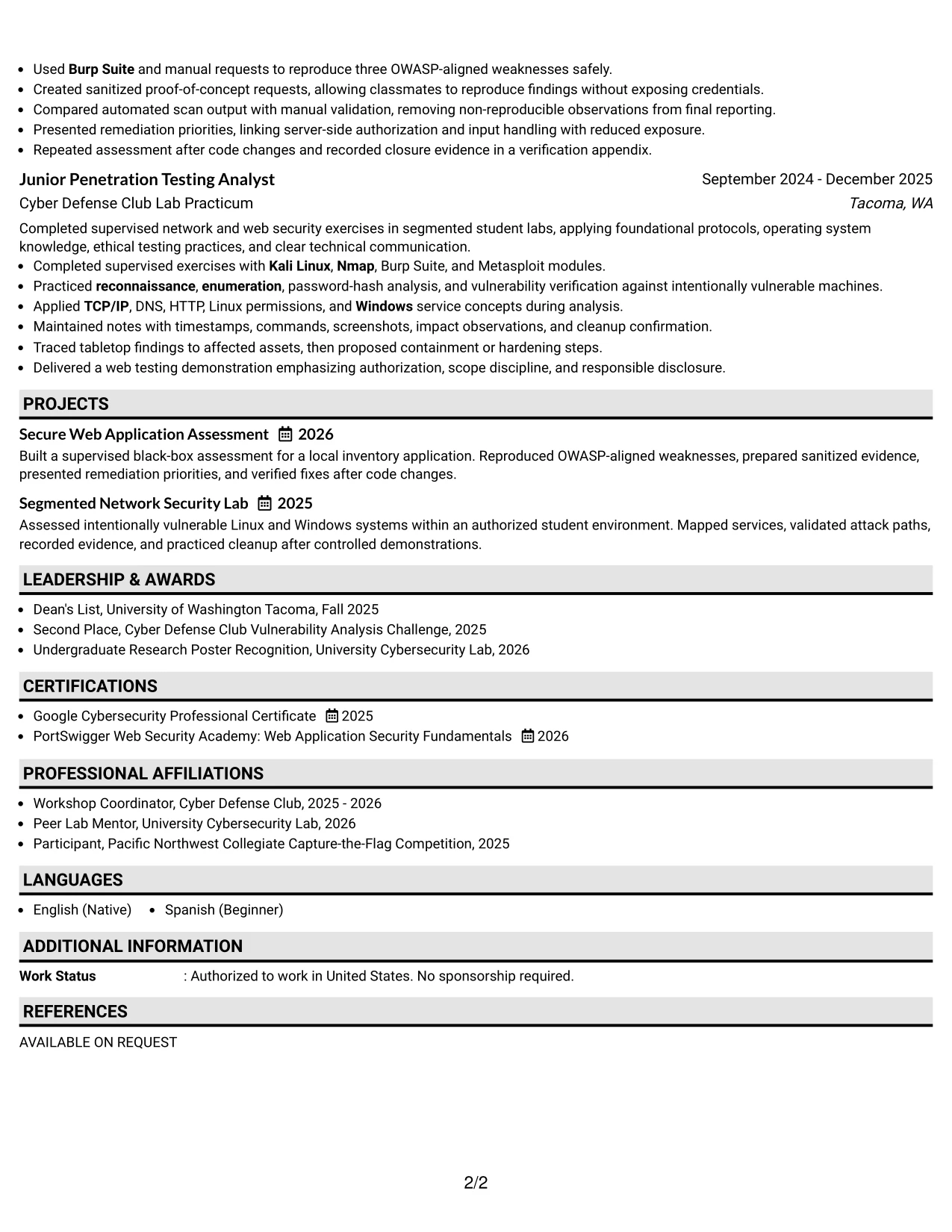 Resume Example Page 2