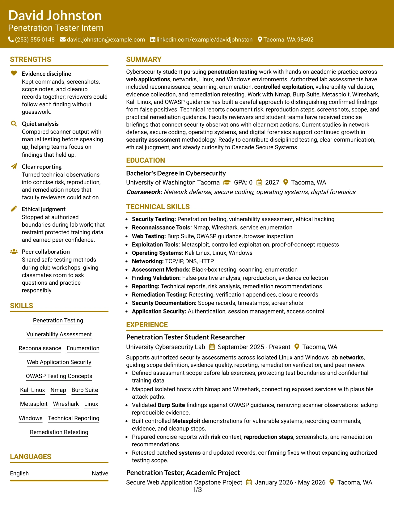 Resume Example Page 1
