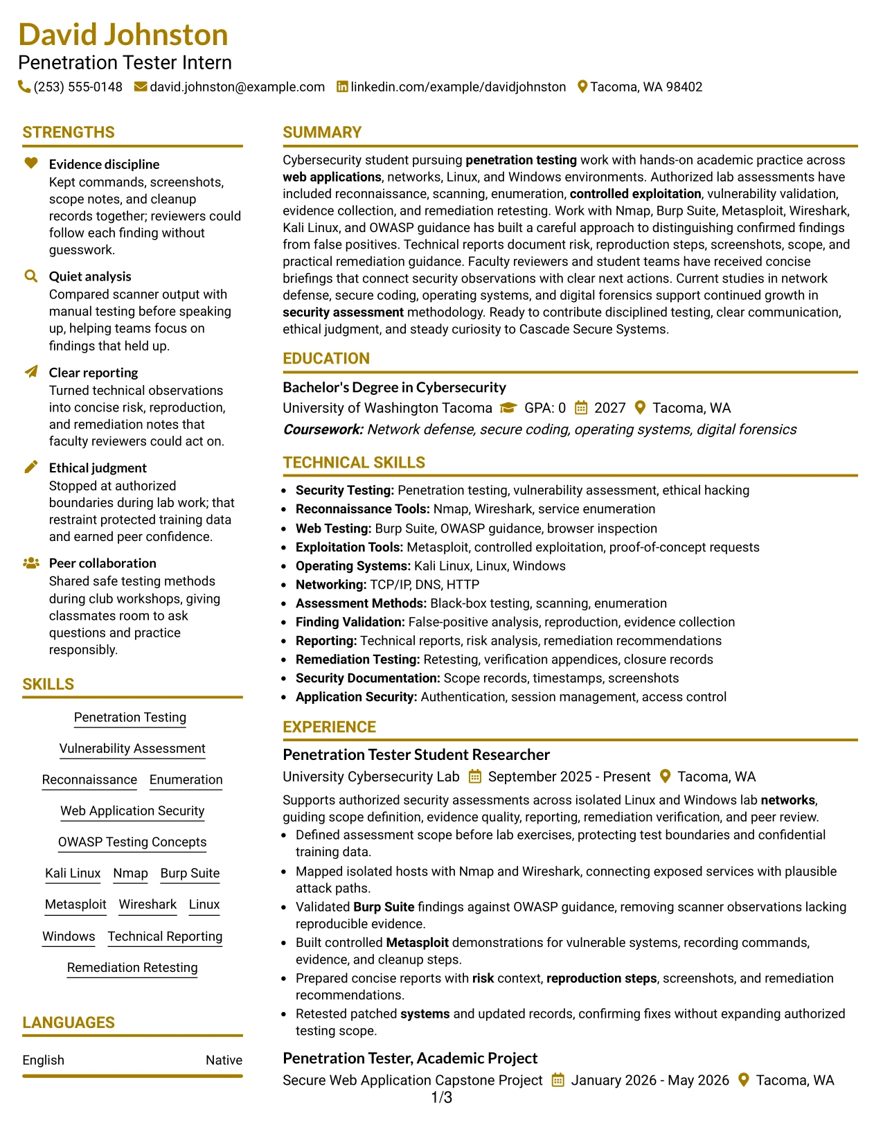Resume Example Page 1