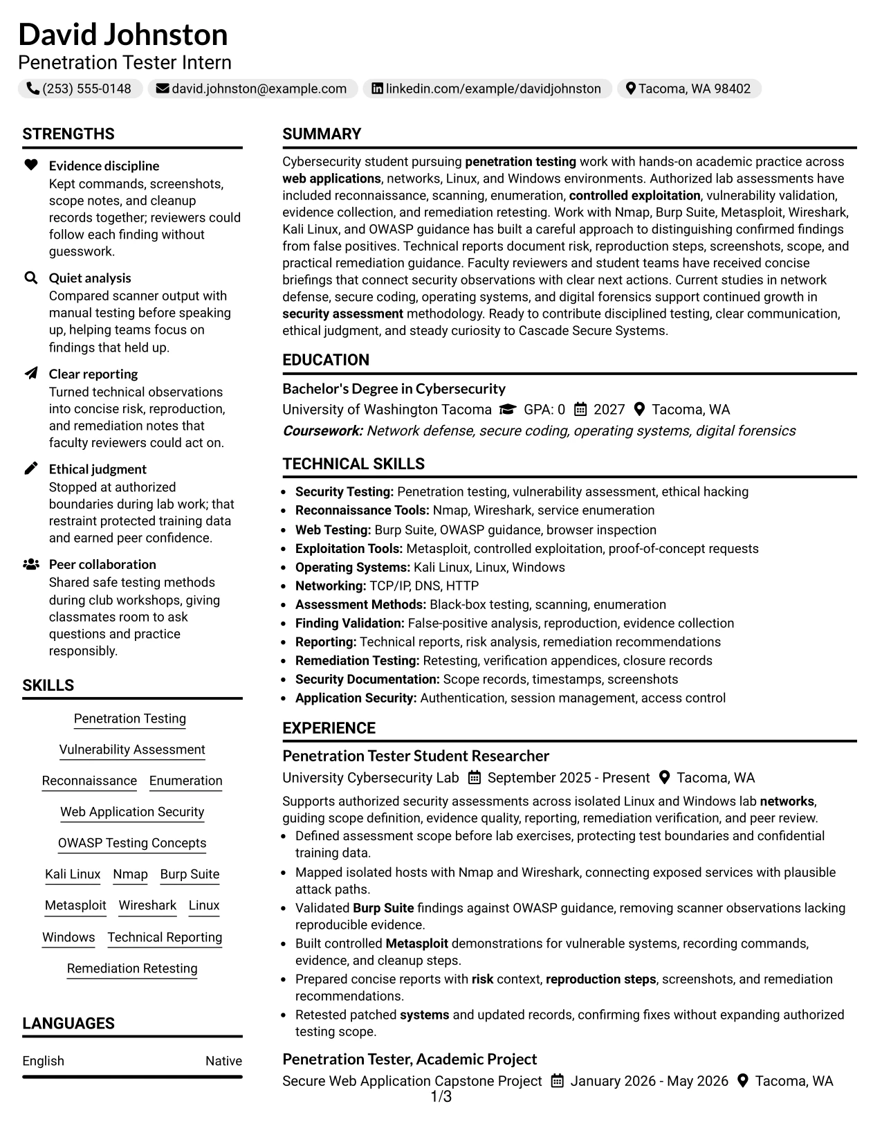 Resume Example Page 1