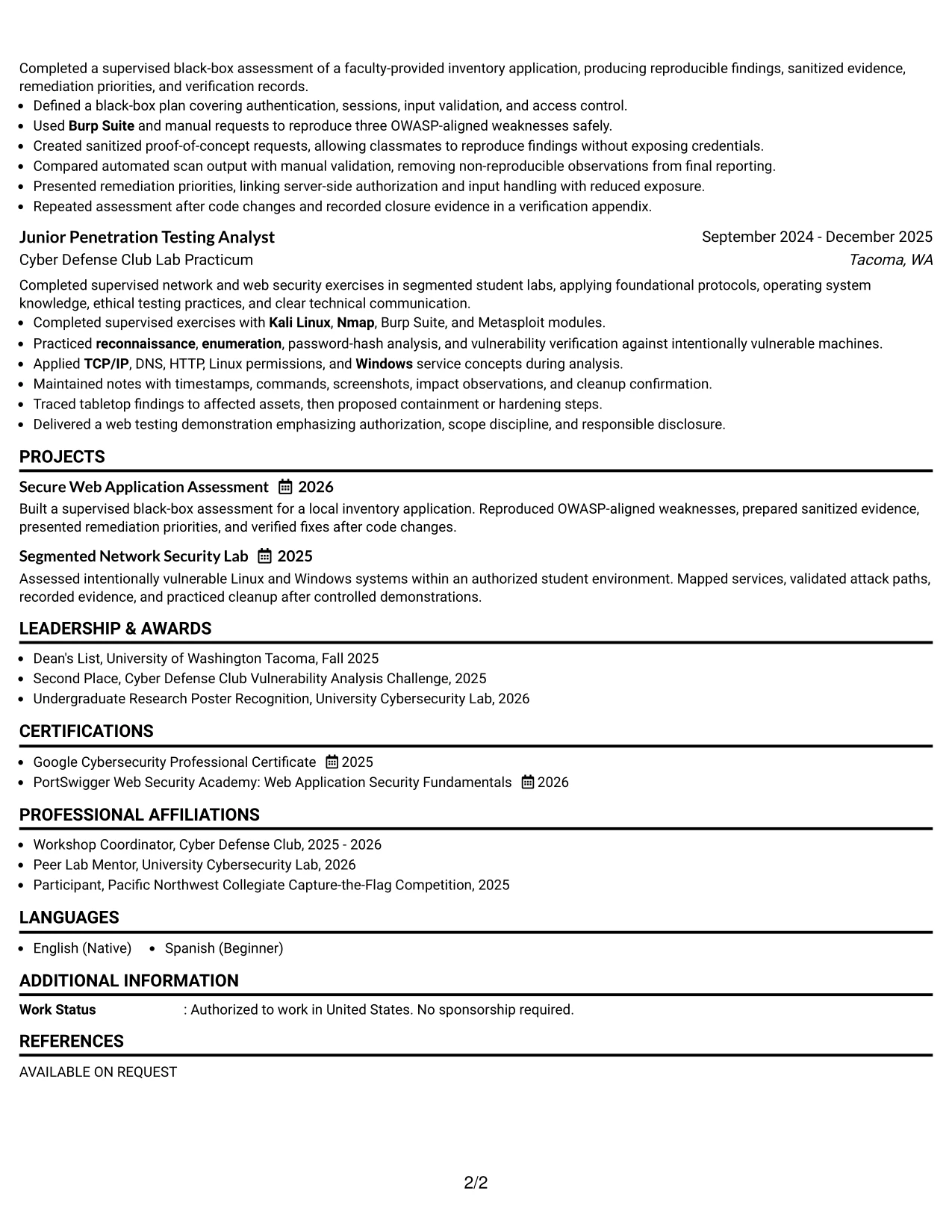 Resume Example Page 2