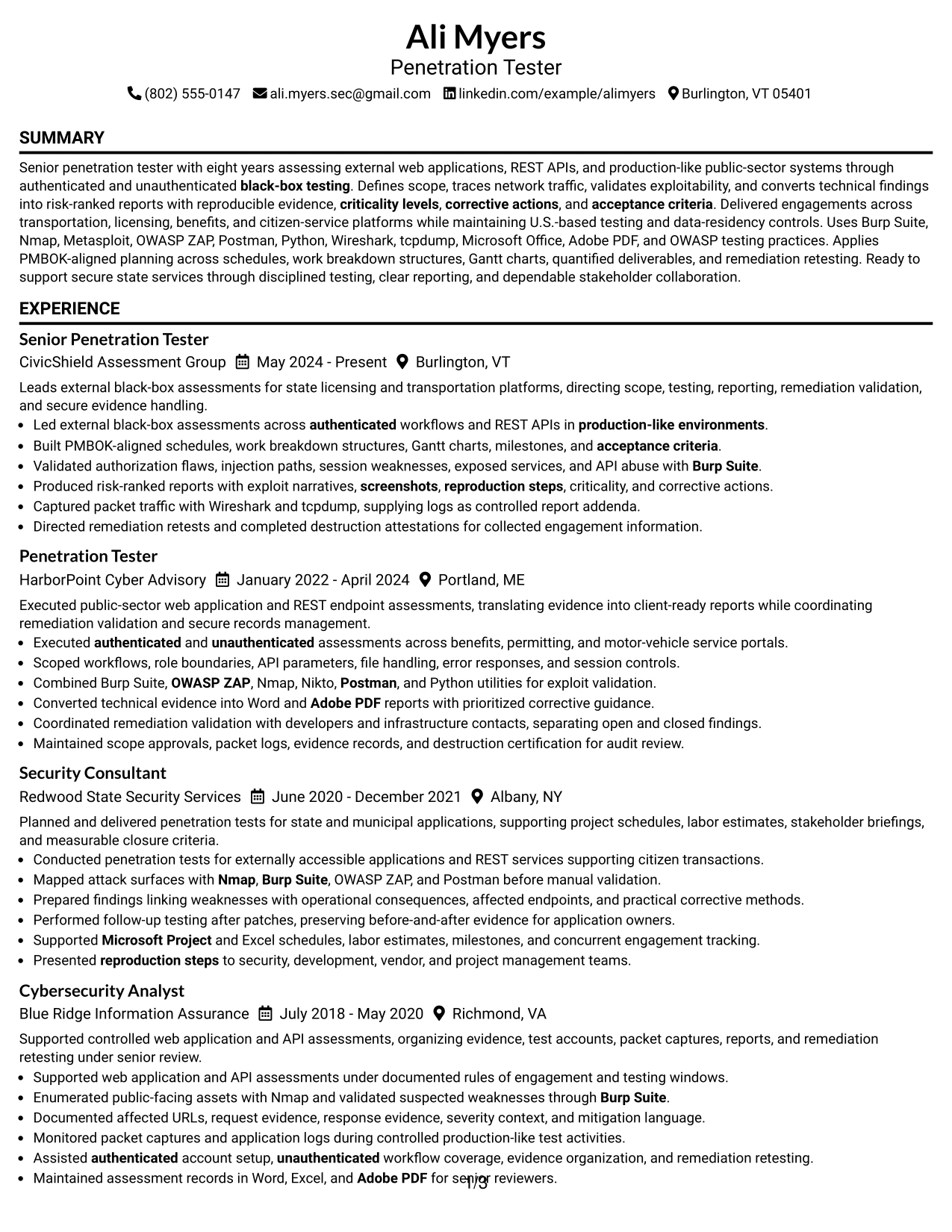 Resume Example Page 1