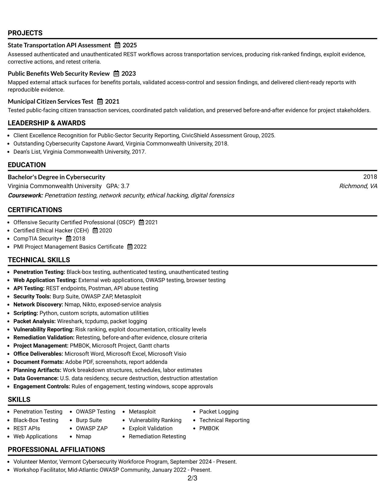 Resume Example Page 2