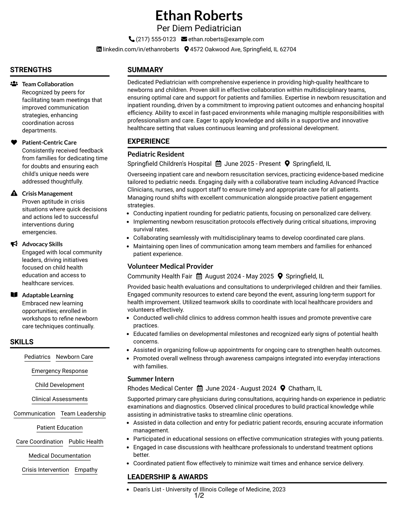 Resume Example Page 1