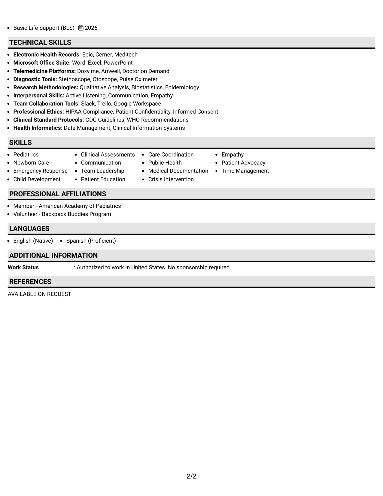 Resume Example Page 2