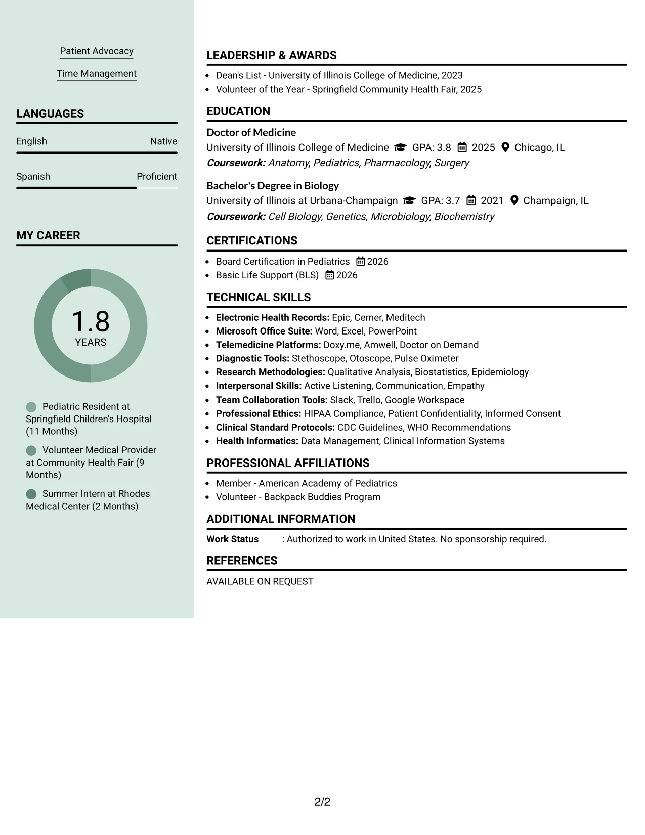 Resume Example Page 2