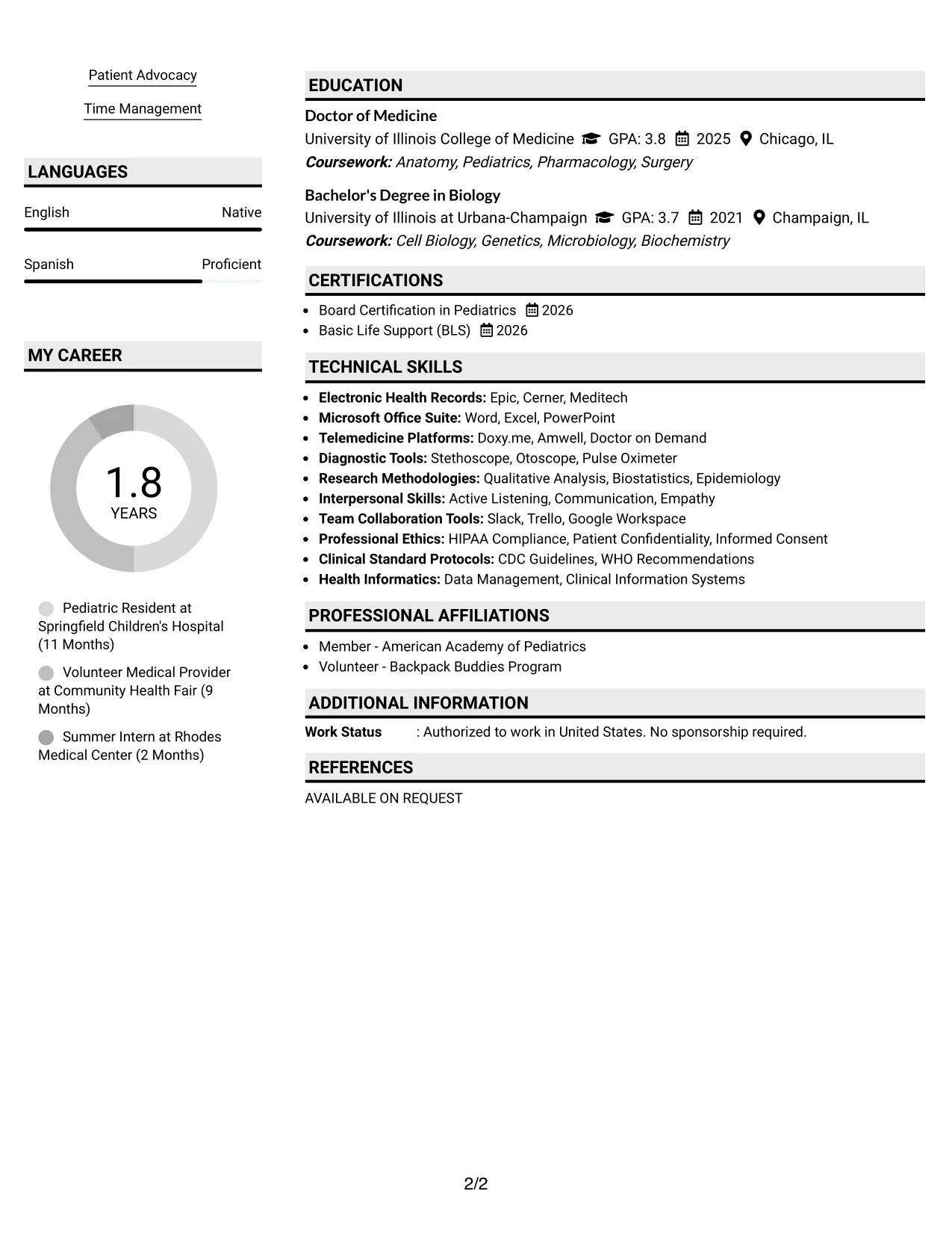 Resume Example Page 2