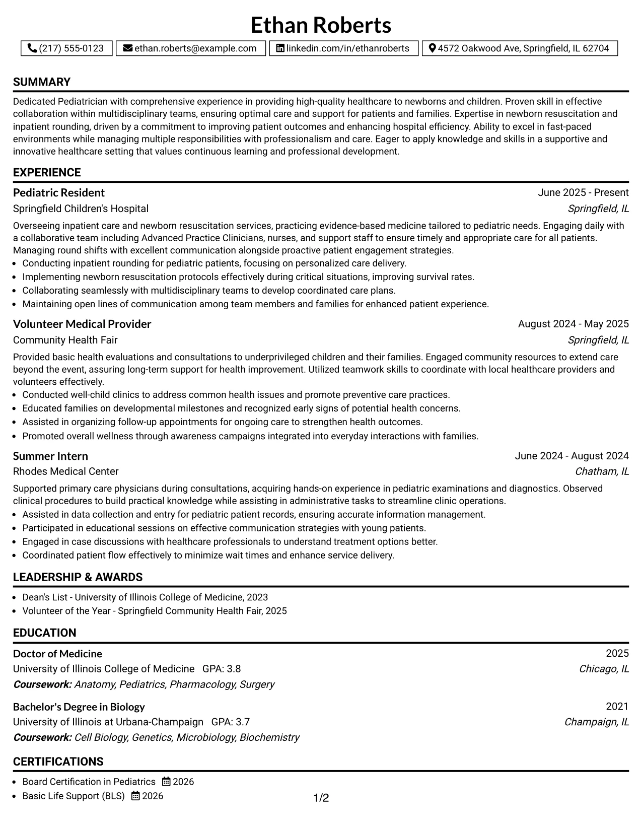 Resume Example Page 1
