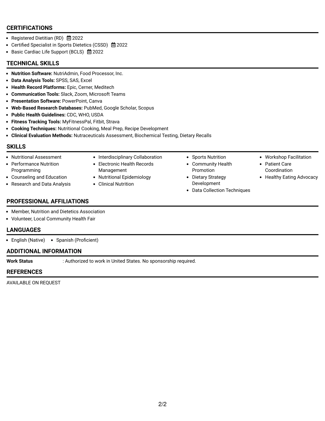 Resume Example Page 2