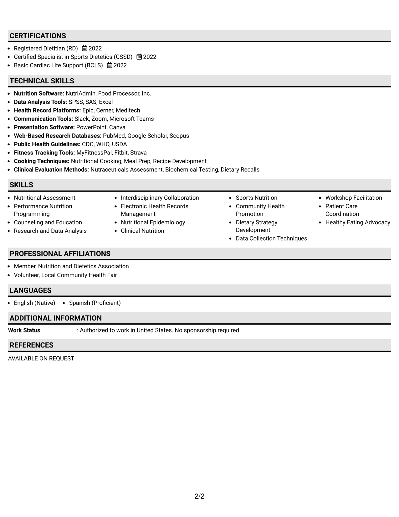 Resume Example Page 2