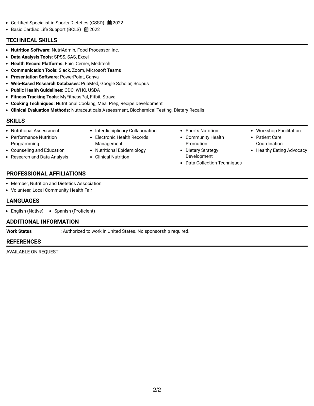 Resume Example Page 2