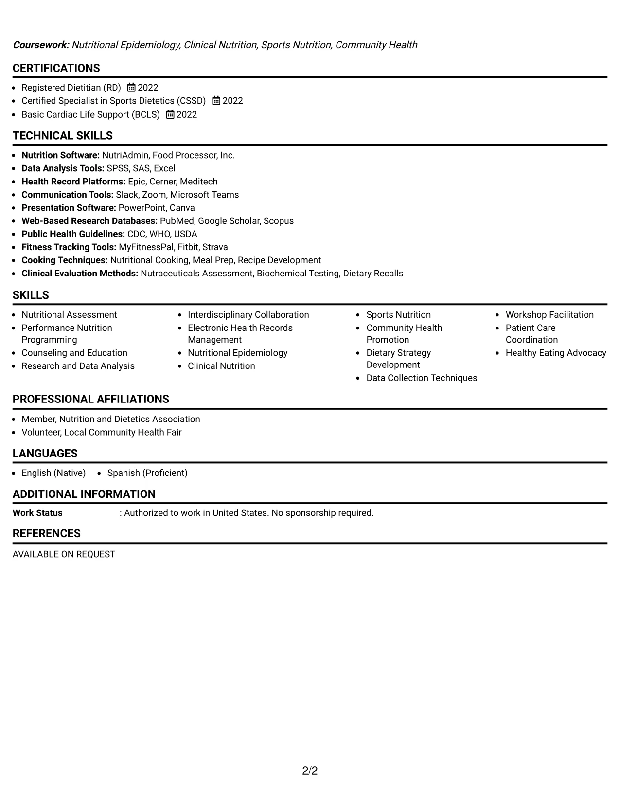 Resume Example Page 2