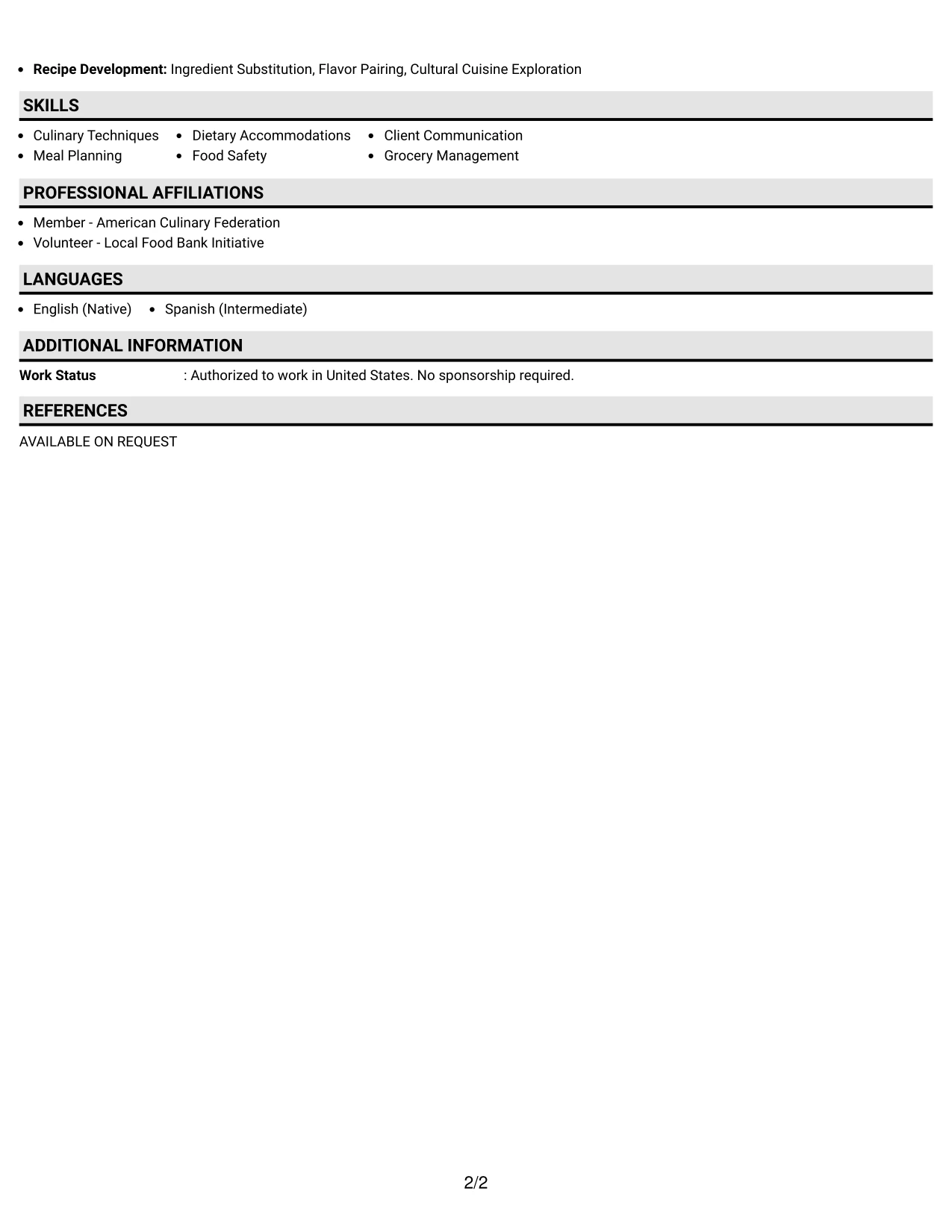 Resume Example Page 2