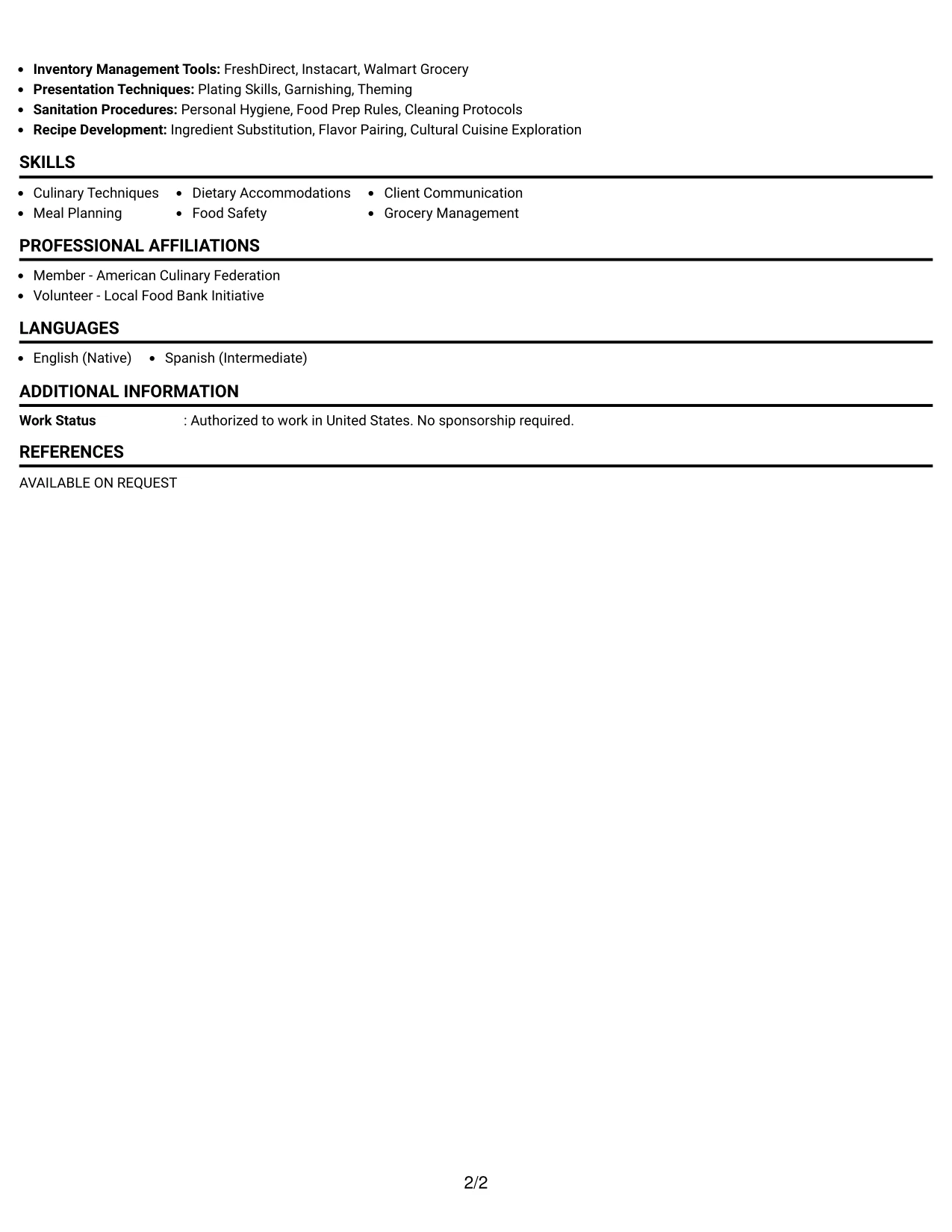 Resume Example Page 2