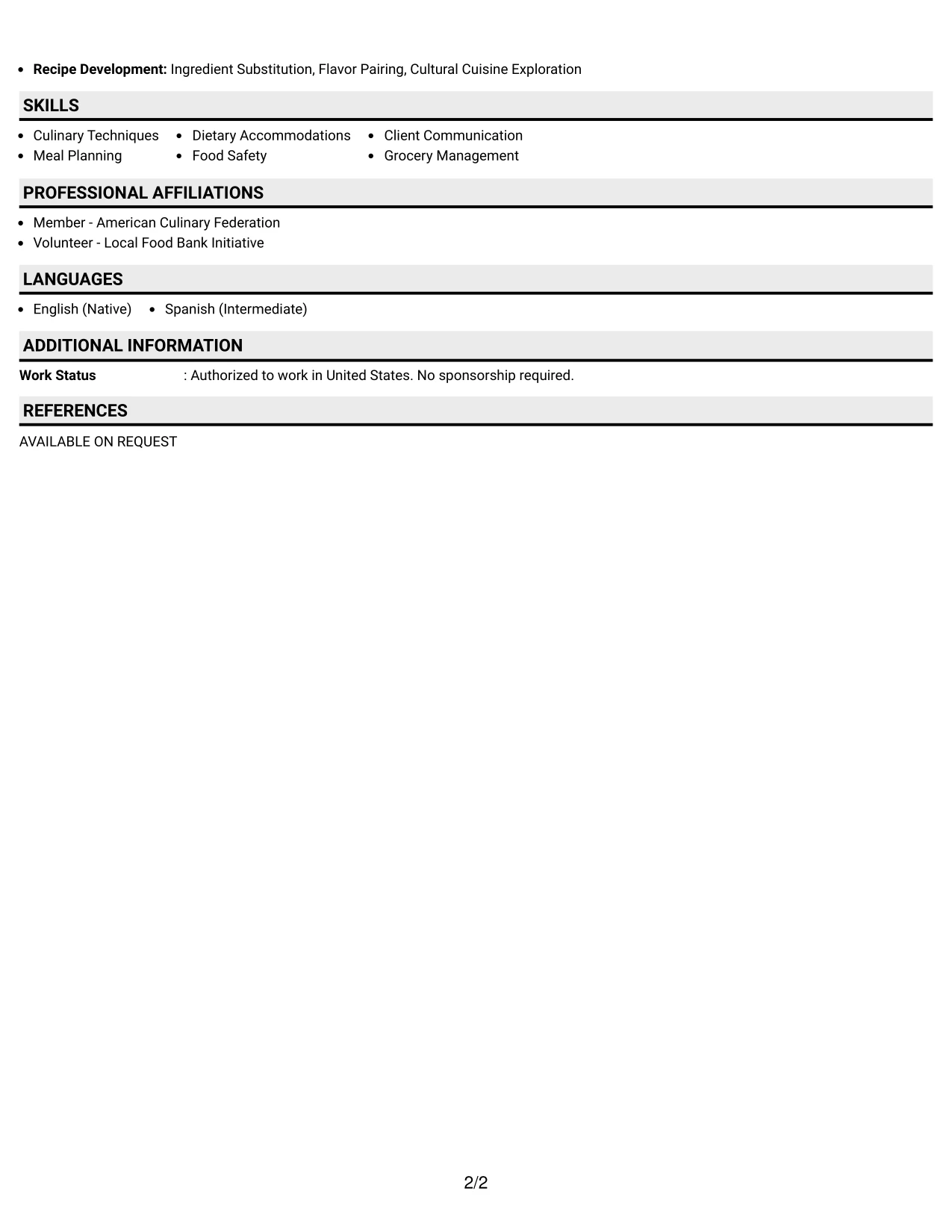 Resume Example Page 2