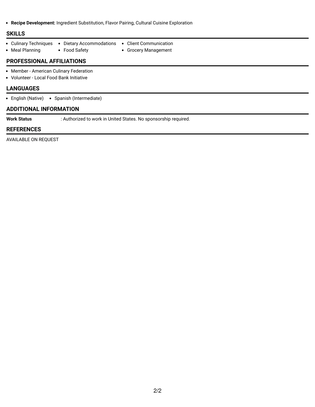 Resume Example Page 2