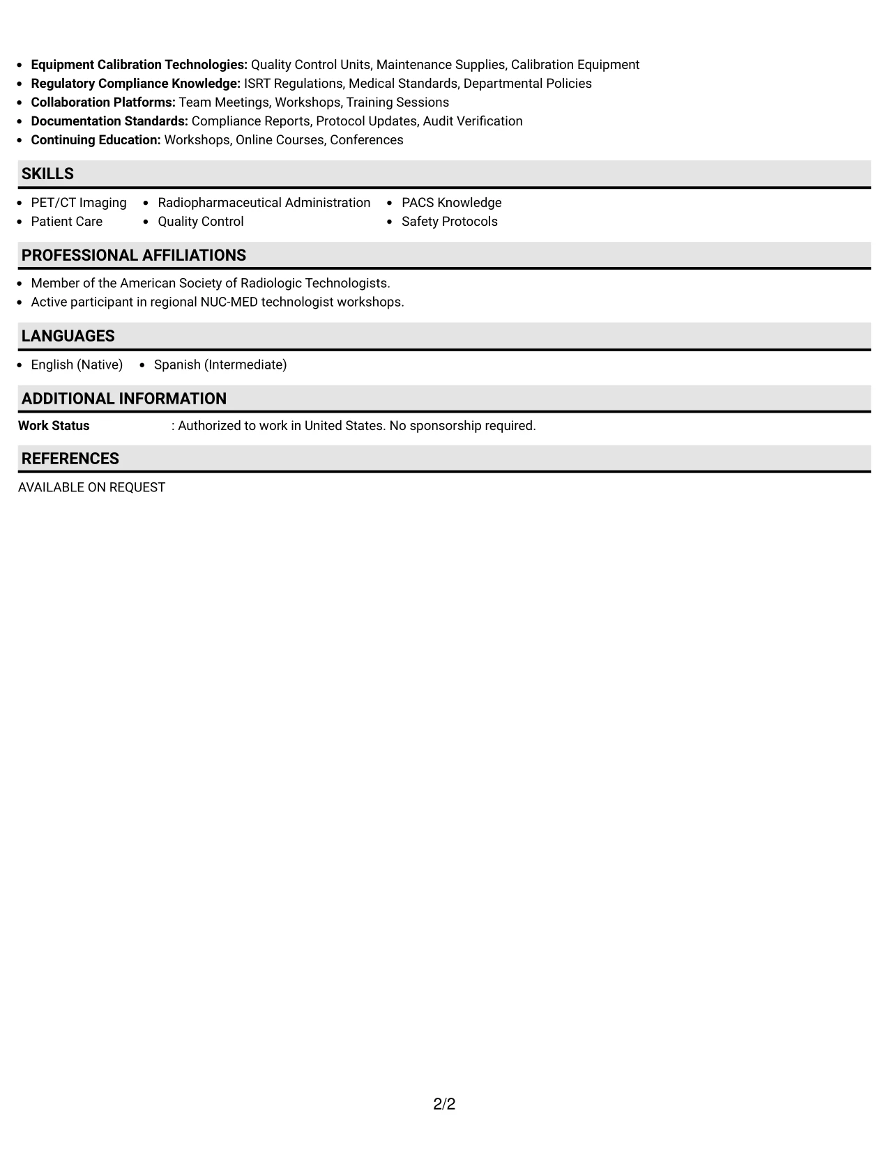 Resume Example Page 2