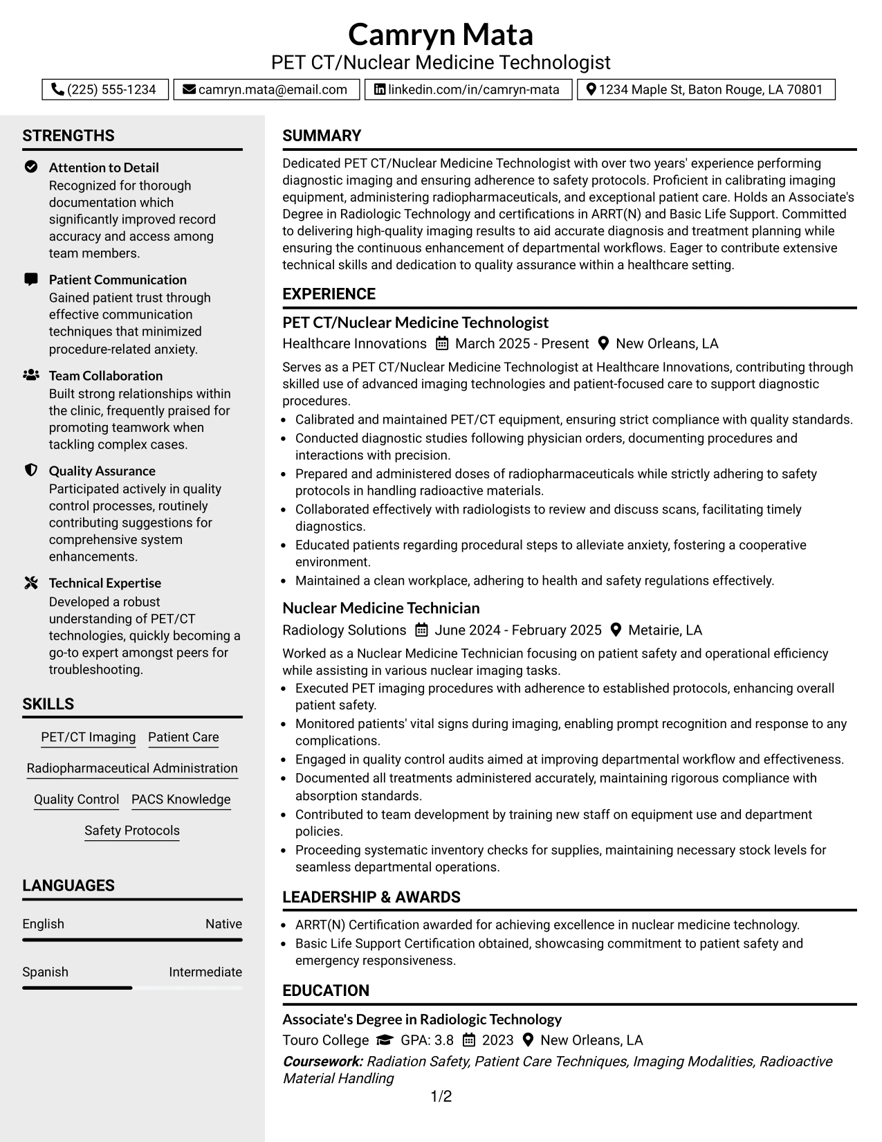 Resume Example Page 1