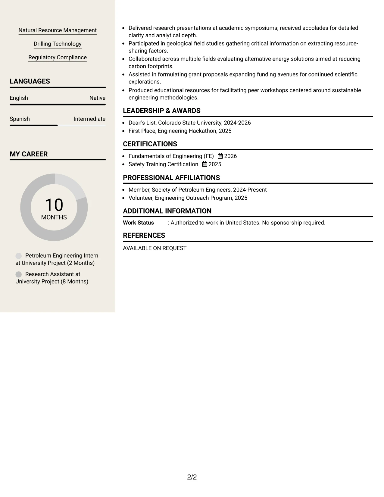 Resume Example Page 2