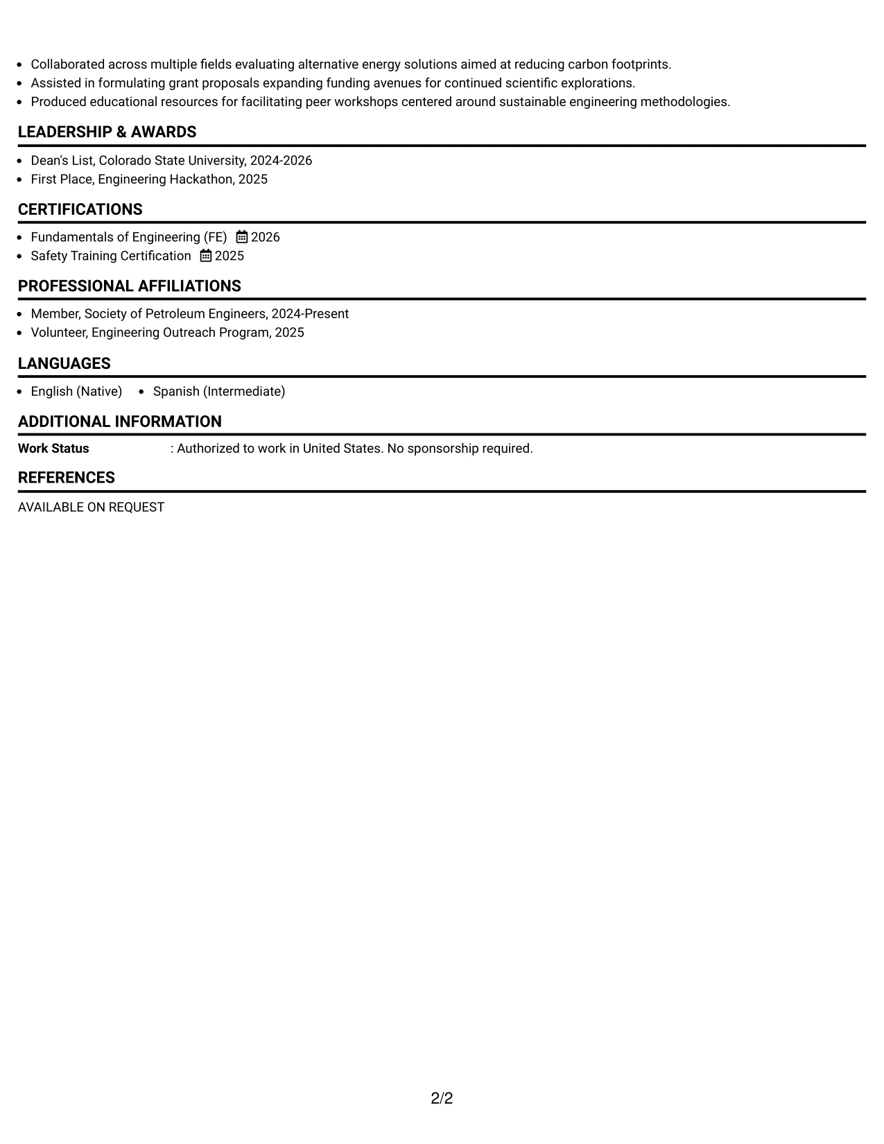 Resume Example Page 2