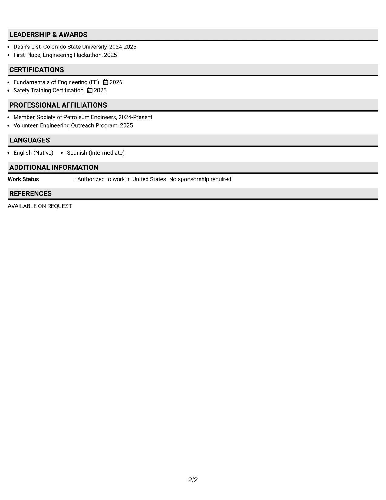 Resume Example Page 2