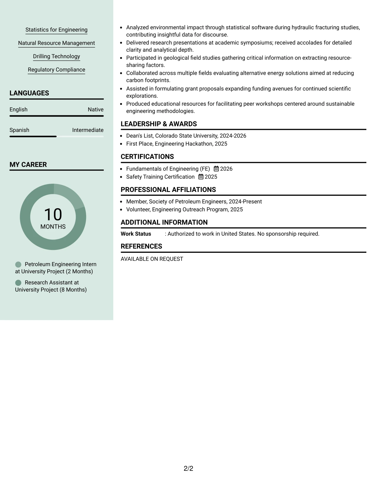 Resume Example Page 2