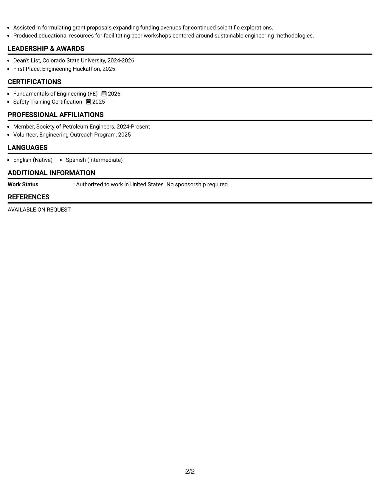 Resume Example Page 2