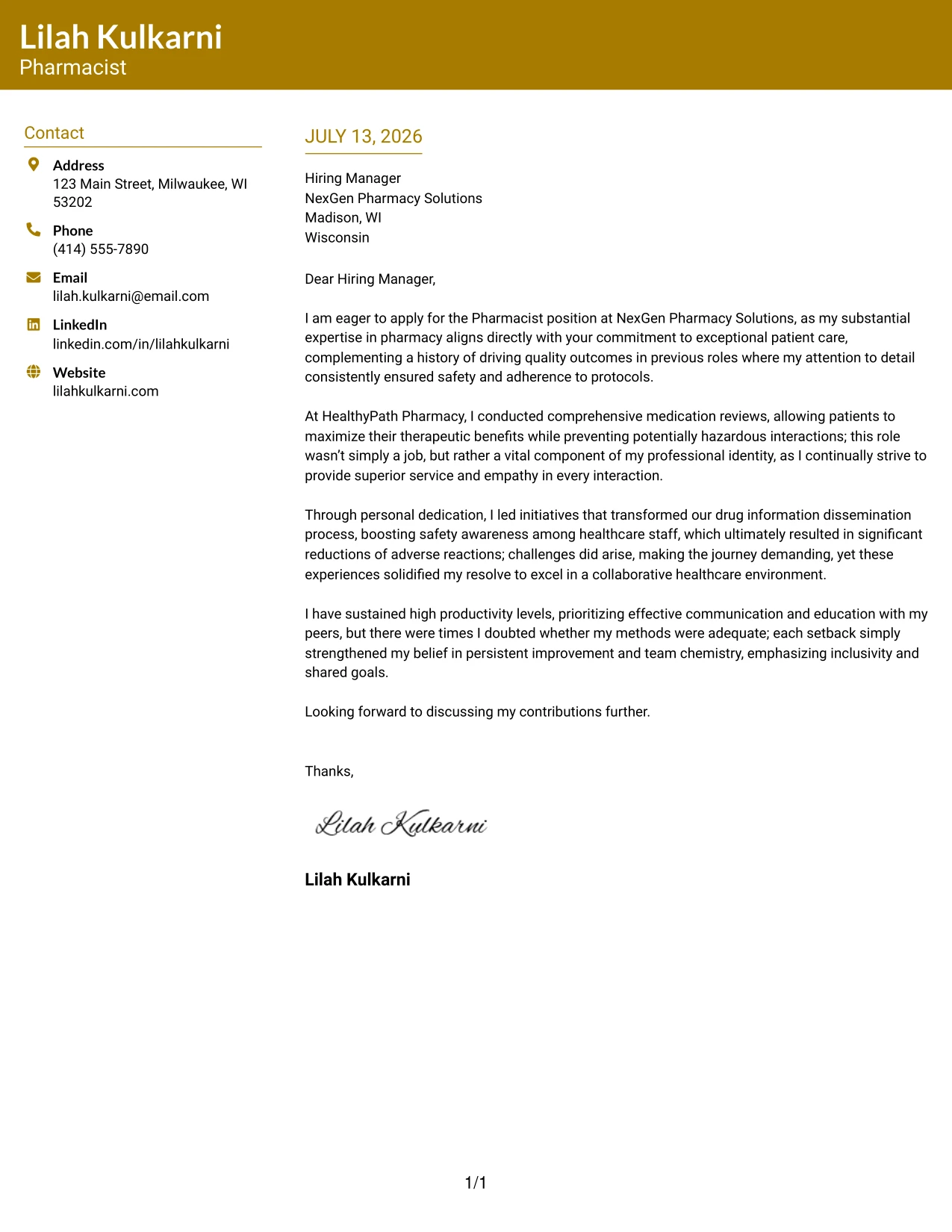 Resume Example Page 1
