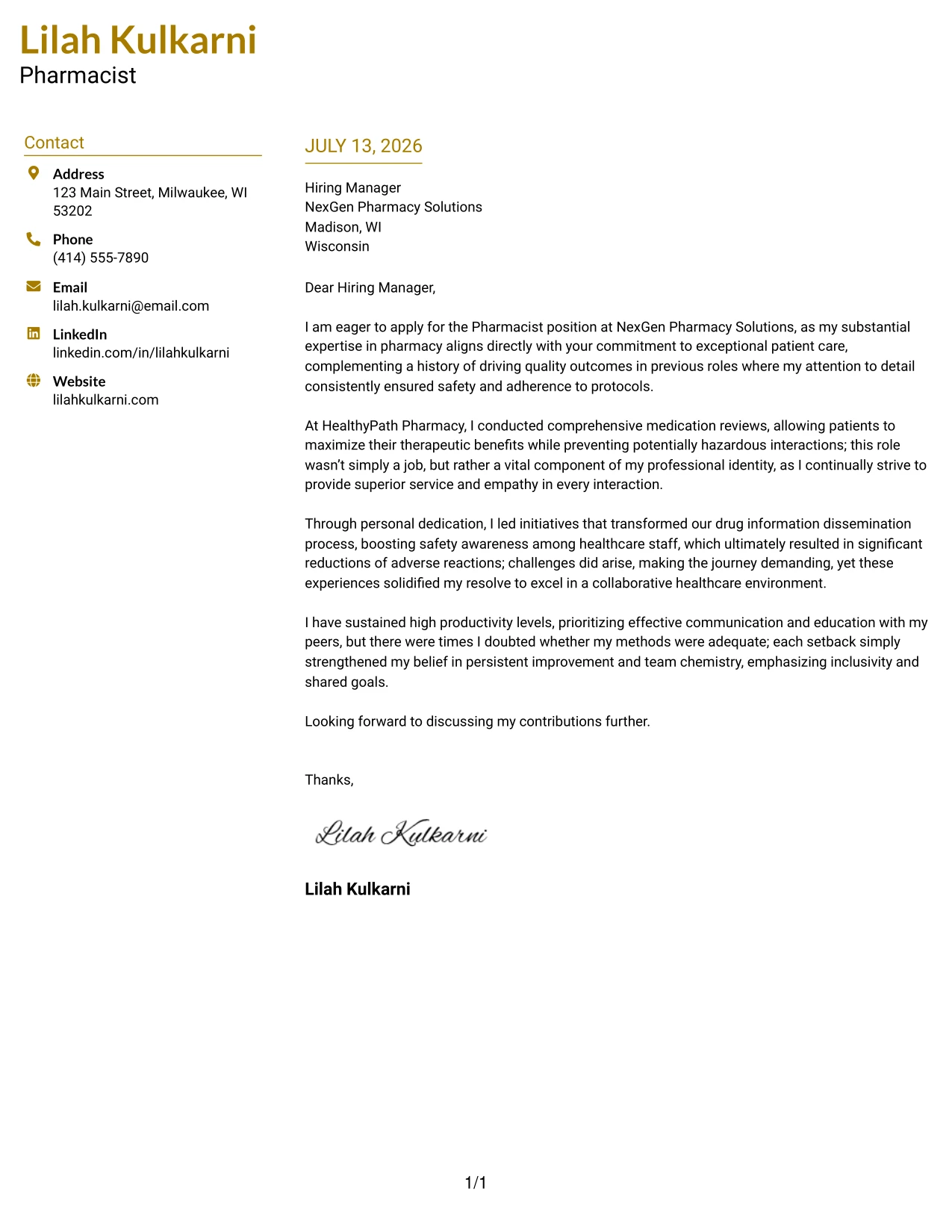 Resume Example Page 1