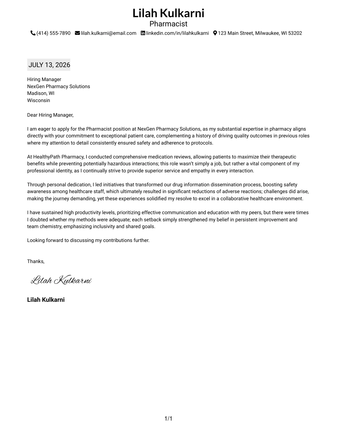 Resume Example Page 1