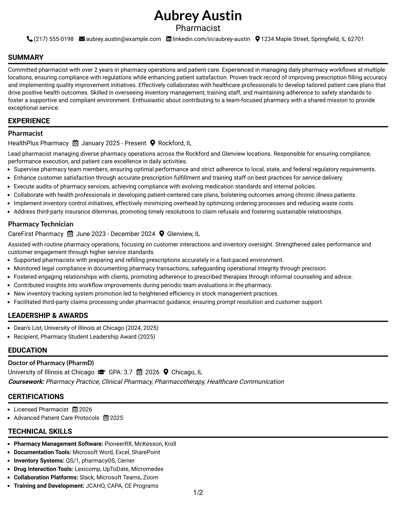 Resume Example Page 1