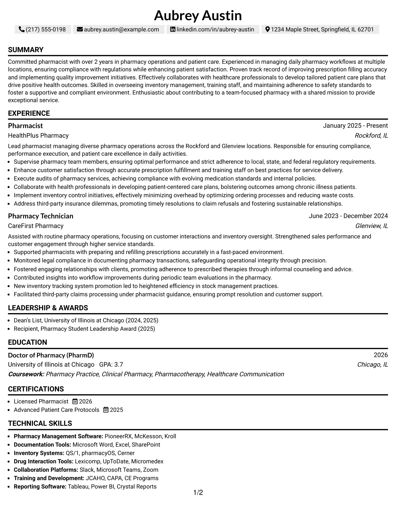 Resume Example Page 1