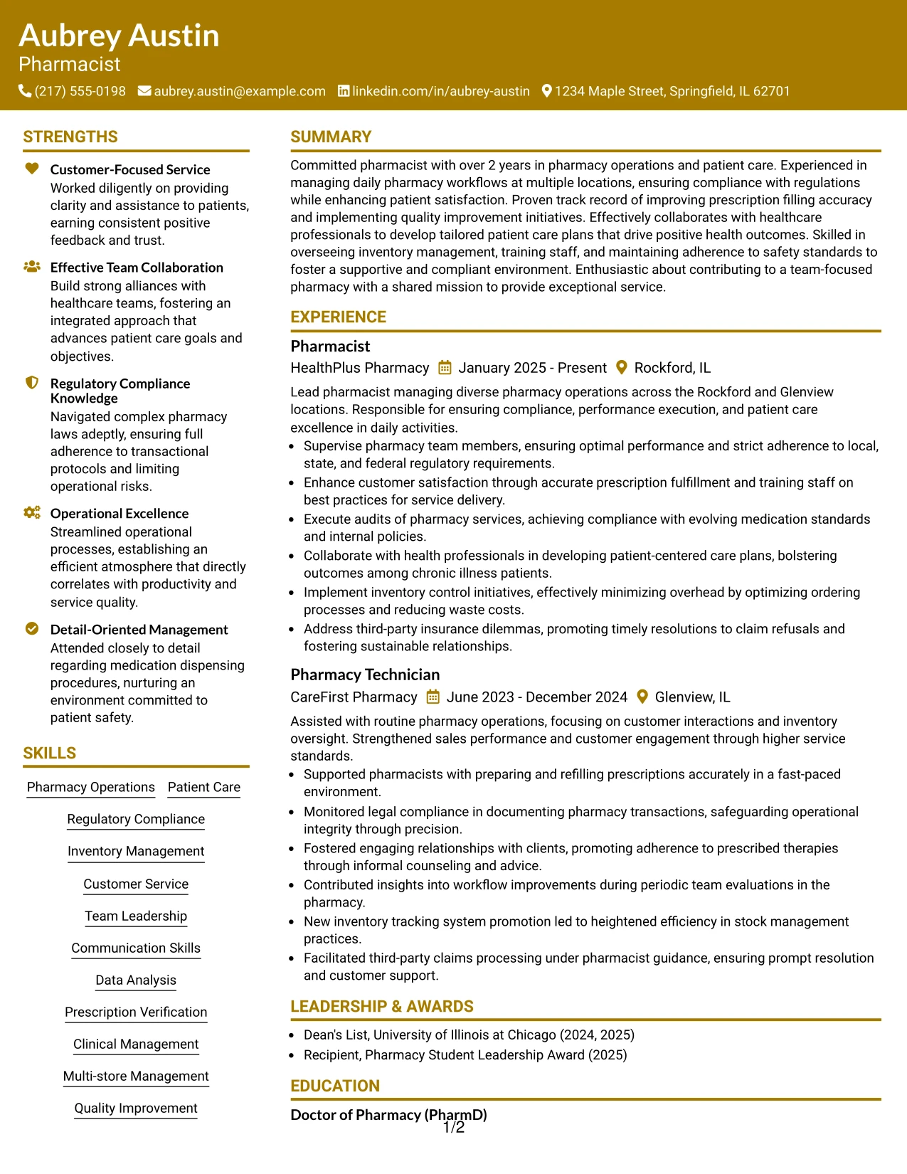 Resume Example Page 1