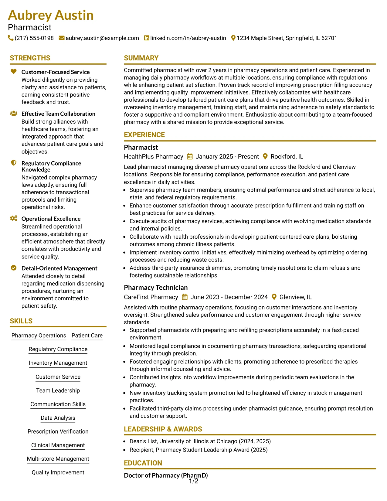 Resume Example Page 1