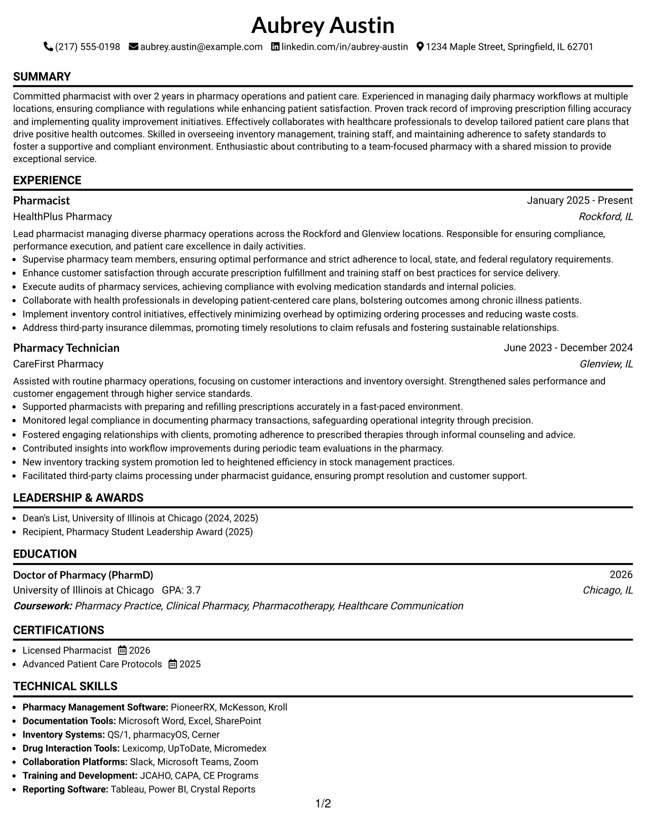 Resume Example Page 1