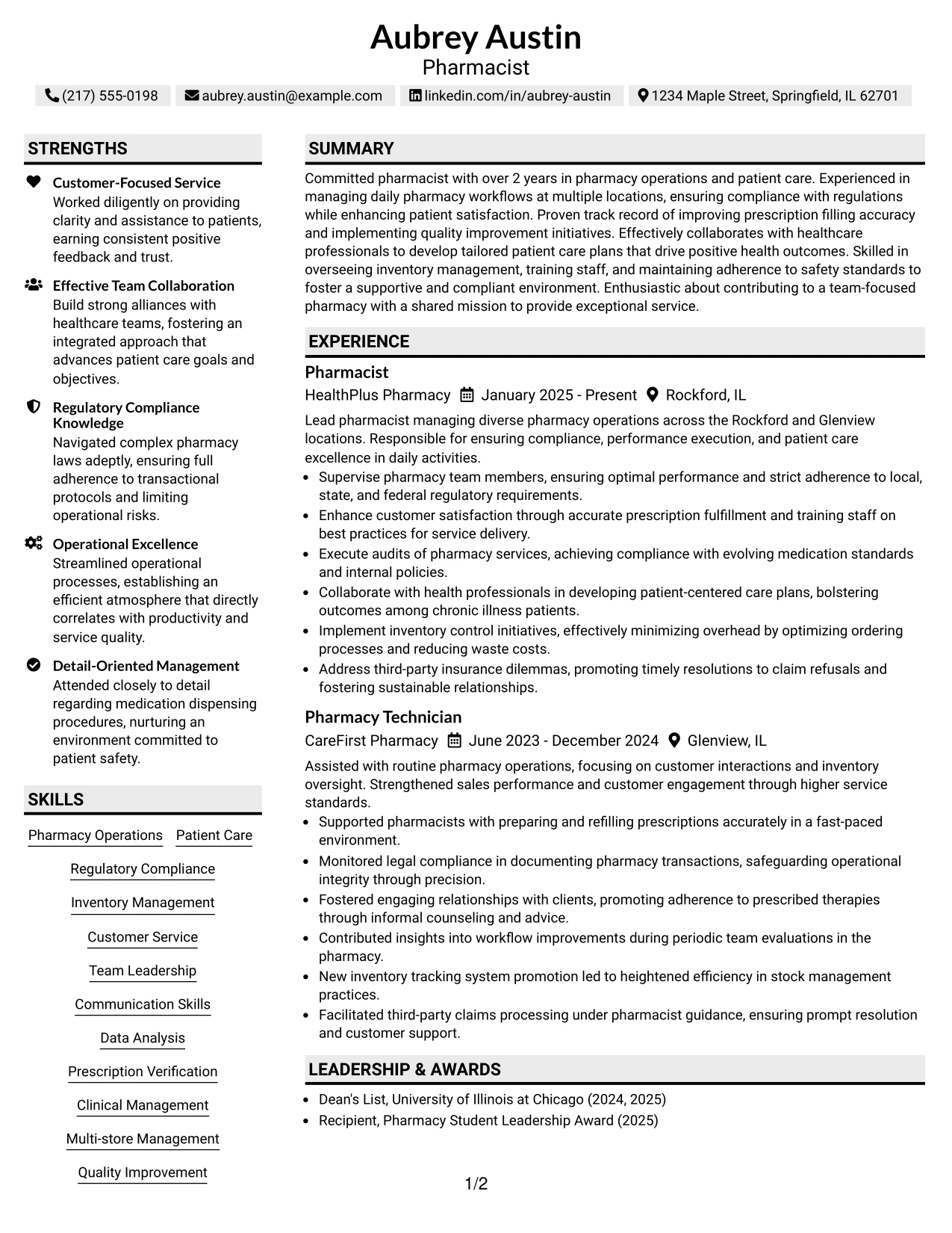 Resume Example Page 1